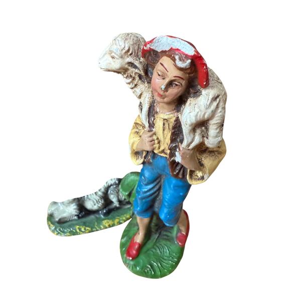 Vintage Nativity Scene handpainted made in italy with wooden scene - Picture 9 of 12